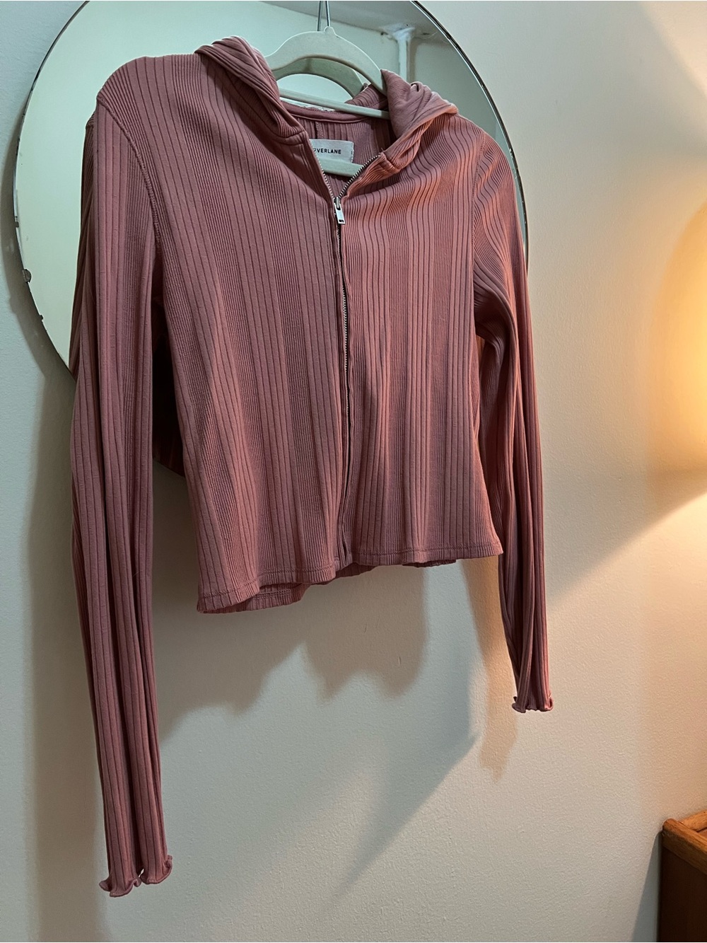 Everlane Ribbed Zip Hoodie in Rose size small